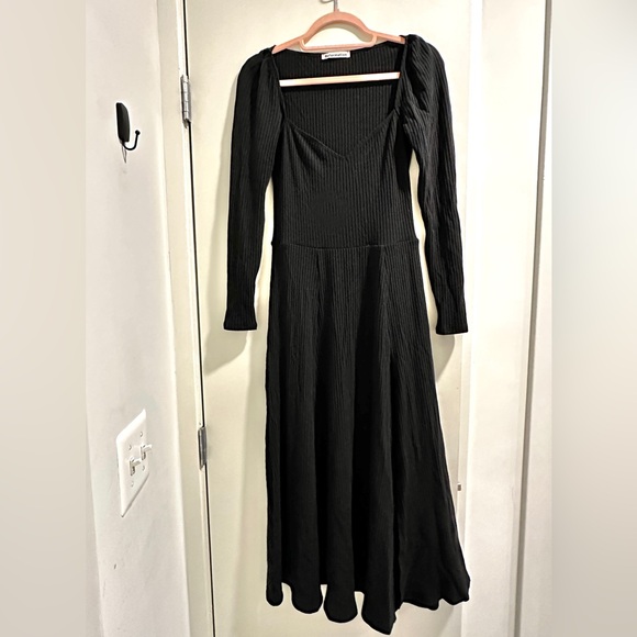 Reformation Banks Black Knit Ribbed Long Sleeve Midi Dress Size M - Picture 4 of 11
